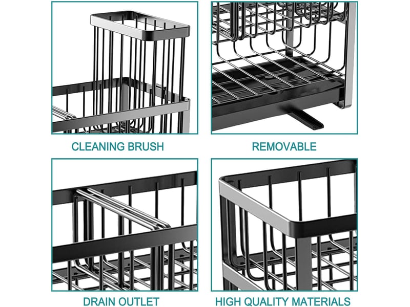 2 couches porte eponge evier cuisine, organisateur d'évier en acier au carbone organiseur d'évier amovible avec égouttoir brosse de nettoyage rack de - Conforama C