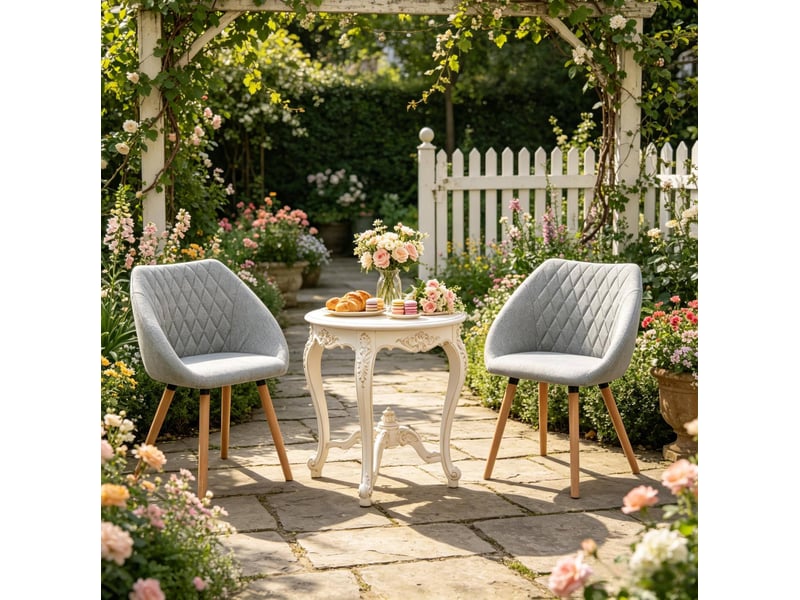  Lot de 2 chaises de salle à manger avec accoudoirs en lin gris et bois naturel  - Conforama D