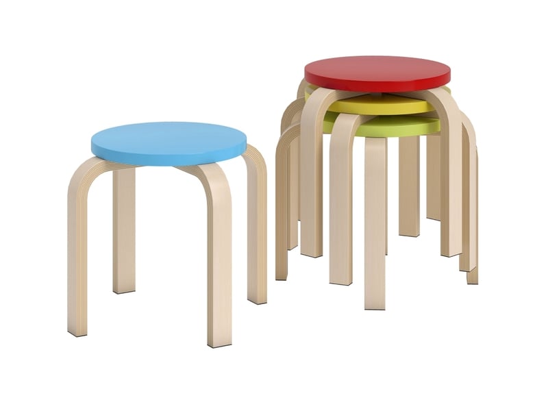  Lot de 4 tabourets empilables ronds avec patins en feutre antidérapants en contreplaqué de bouleau verni multicolore  - Conforama A