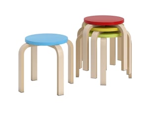 Lot de 4 tabourets empilables ronds avec patins en feutre antidérapants en contreplaqué de bouleau verni multicolore