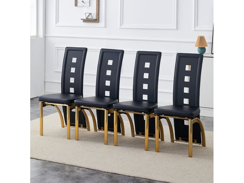  4 chaises de salle à manger 43x49x102,5 cm motif ajouré métal et polyuréthane noir et doré  - Conforama B