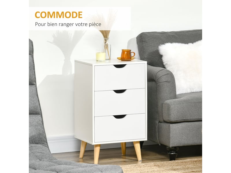  Table de chevet table de nuit avec 3 tiroirs, style scandinave pour chambre à coucher, salon, blanc, 40 x 35 x 68,5 cm  - Conforama A
