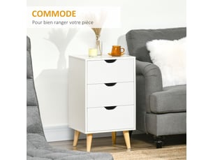 Table de chevet table de nuit avec 3 tiroirs, style scandinave pour chambre à coucher, salon, blanc, 40 x 35 x 68,5 cm