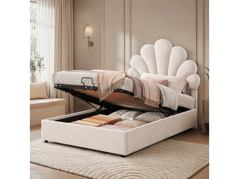  Lit enfant 90x200 cm avec rangement hydraulique mdf beige sans matelas  - Conforama B
