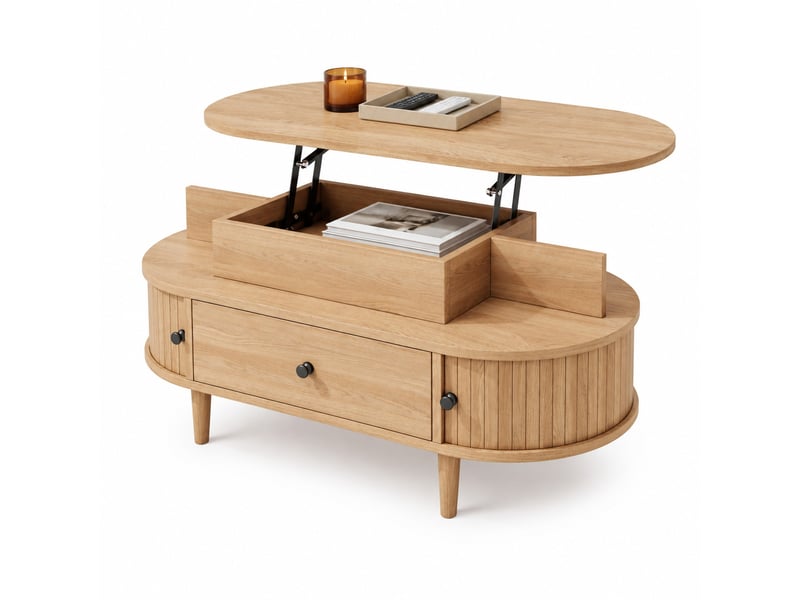  Table basse ovale 105x50x60.5 cm en mdf avec plateau relevable  - Conforama A
