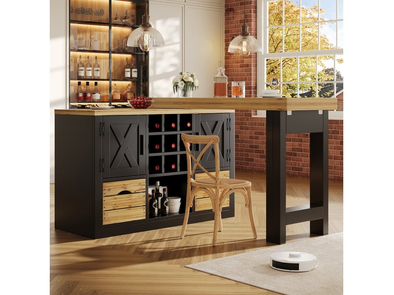 Buffet de cuisine modenvie extensible 120-197 x 40 x 72 cm pivotant 360° mdf noir - Conforama E