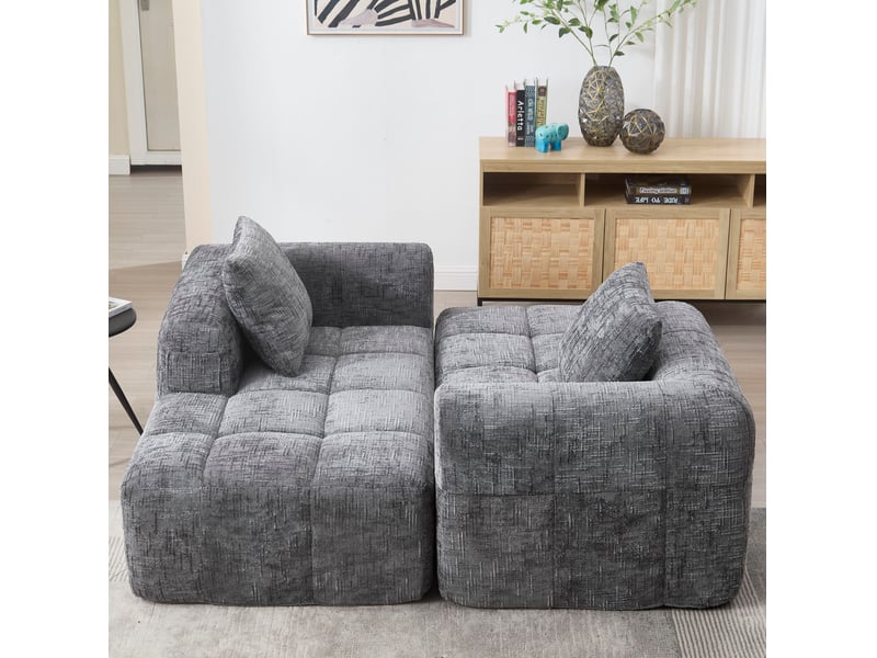  Canapé d'angle réversible 3 places en tissu gris avec méridienne, poches latérales et 3 coussins confortables  - Conforama E