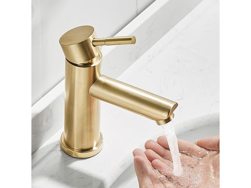  Robinet lavabo robinet salle de bain, moderne design élégant laiton doré brossé mitigeur lavabo, eau chaude et froide disponible, valve en céramique  - Conforama C