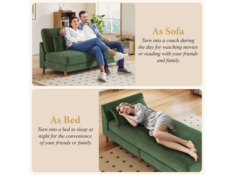 Canapé d'angle réversible en velours cotelé - 2 places + méridienne - vert - 256 x 160 x 88 cm 256x160x88cm - Conforama W
