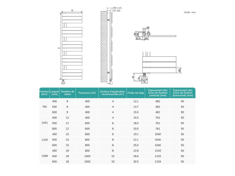  Emke radiateur sèche-serviettes électrique 1320x400 mm, blanc 600w, wifi, modes intelligents, détection fenêtre  - Conforama E