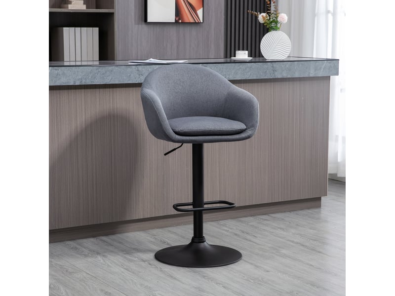  Tabouret de bar pivotant et réglable avec repose-pieds, en acier et tissu effet lin, gris foncé  - Conforama B
