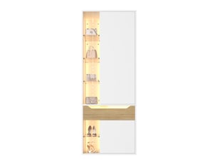 Armoire dressing tcqpz 75 x 50 x 200 cm avec vitrine en verre led, penderie, tiroir et 6 niches ouvertes, mdf blanc