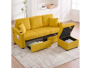 Canapé droit fixe <strong>VVBV</strong> <strong>W2845S00167</strong> 4 places Velours côtelé jaune avec coffre de rangement