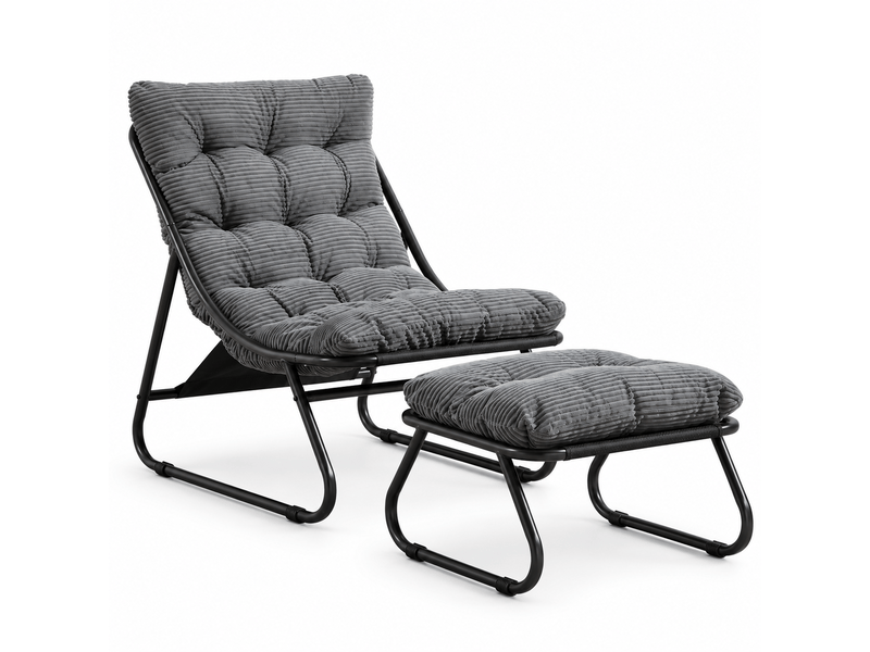  Fauteuil lounge noir avec repose-pieds et coussin gris épais confortable  - Conforama A
