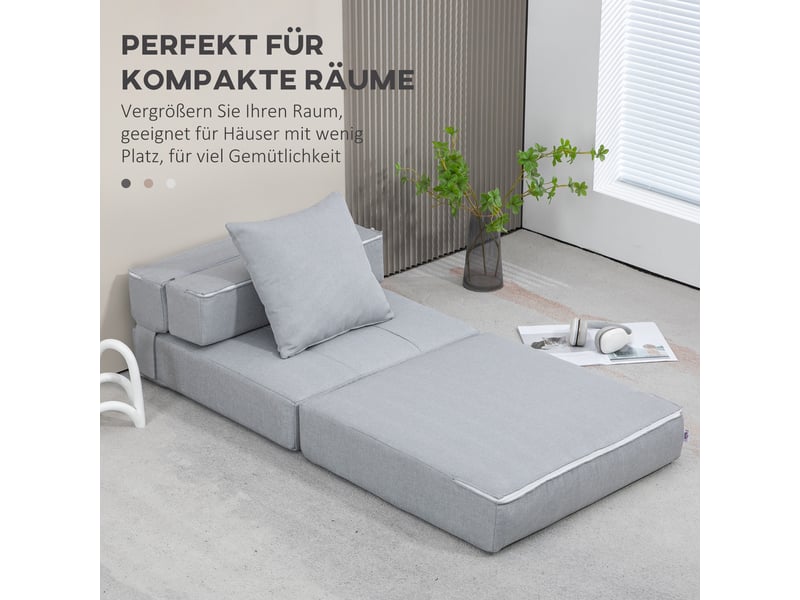 Fauteuil convertible en lit gris clair, fauteuil-lit pliable avec coussin, assise rembourrée pour salon et chambre - Conforama B