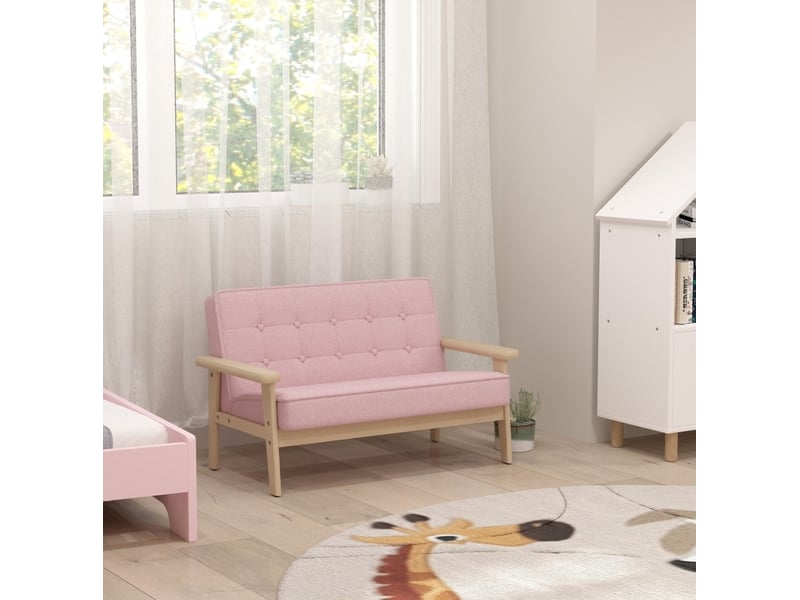  Canapé enfant 2 places 77 x 42 x 48 cm rose, bois et tissu, assise rembourrée de 3 à 15 ans  - Conforama B