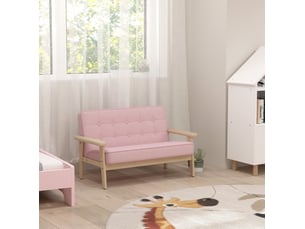 Canapé enfant 2 places 77 x 42 x 48 cm rose, bois et tissu, assise rembourrée de 3 à 15 ans