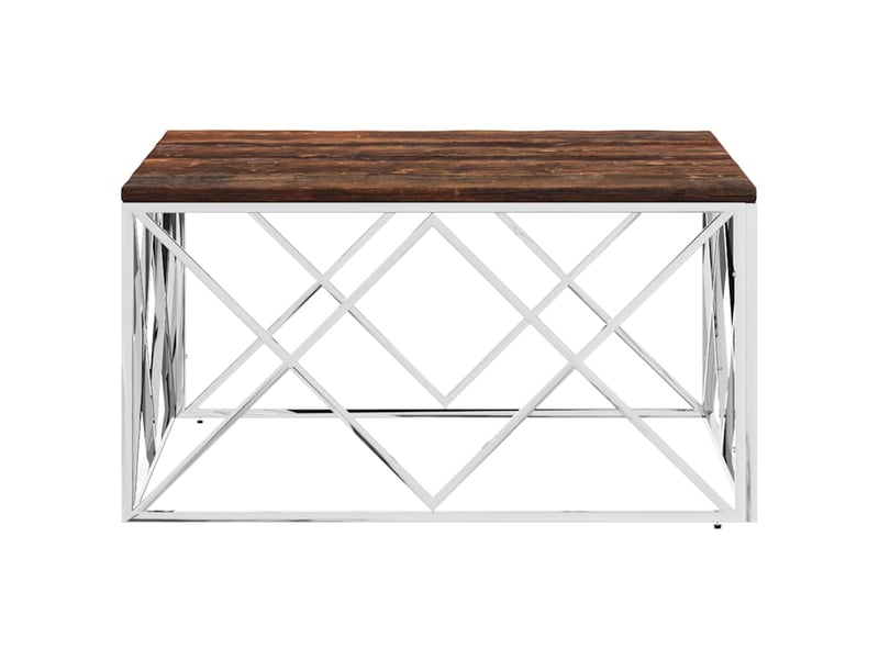  Table basse - table de salon - table à thé acier inoxydable et bois massif de récupération  - Conforama D