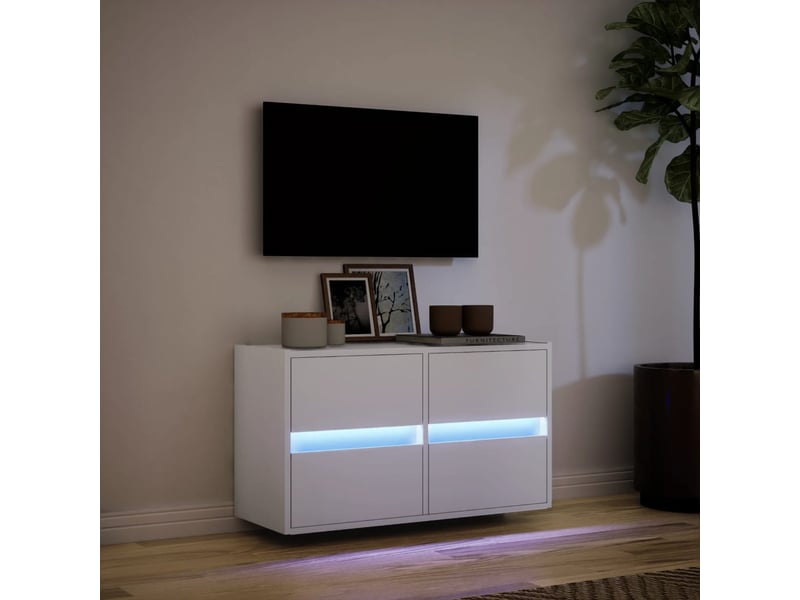  Meuble tv - banc tv - meuble de rangement mural avec lumières led blanc 80x31x45 cm  - Conforama E