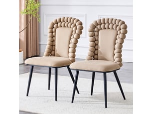 Lot de 2 chaises 47x51x95 cm dossier haut orné d'une chaîne de perles, velours doux, structure métal noir, camel clair
