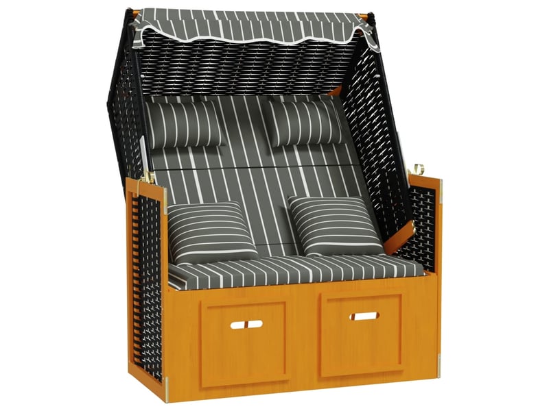  Strandkorb avec coussins résine tressée bois solide noir gris 02_0012178  - Conforama A