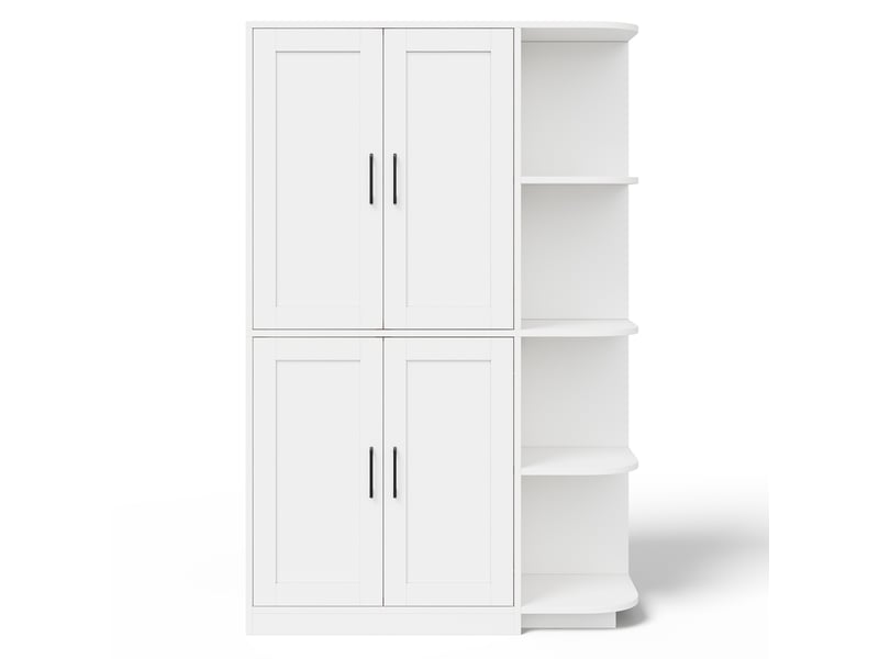  Buffet de cuisine grand volume 103x40x163 cm, meuble haut blanc 4 portes et 4 rangements ouverts, idéal stockage vaisselle et décoration, mdf  - Conforama A