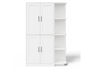Buffet de cuisine grand volume 103x40x163 cm, meuble haut blanc 4 portes et 4 rangements ouverts, idéal stockage vaisselle et décoration, mdf