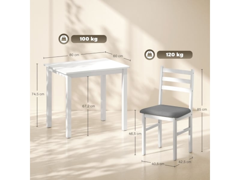  Ensemble salle à manger 3 pièces – table compacte + 2 chaises rembourrées, gain de place, mdf blanc  - Conforama C