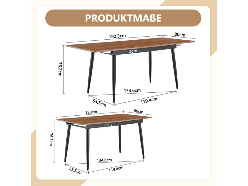  Table repas rectangulaire 190 80 industrielle bois metal noyer 6 8 personnes homvra  - Conforama E