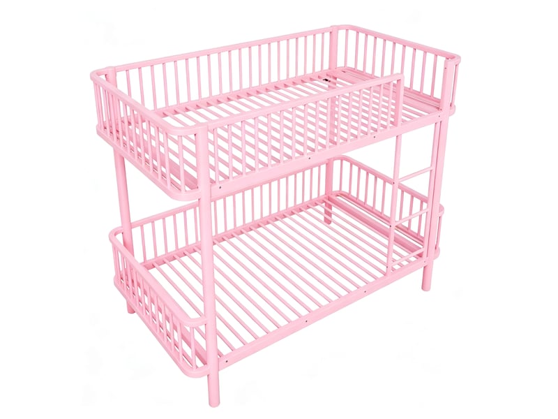  Lit superposé enfant 90x200 cm rose métal, barrières de sécurité et échelle pour chambre partagée  - Conforama E