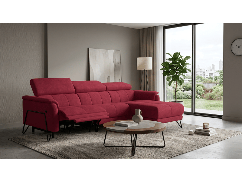  Canapé d'angle 4 places roden avec relax, tissu velours bordeaux RODEN - Conforama B