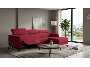 Canapé d'angle 4 places roden avec relax, tissu velours bordeaux