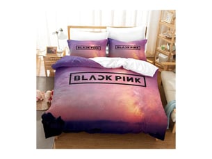 Klvgtifs pu - housse de couette 140x200 cm avec 2 taies d'oreiller 65x65 cm,motif blackpink,parure de lit avec fermeture éclair cadeaux fans- a5