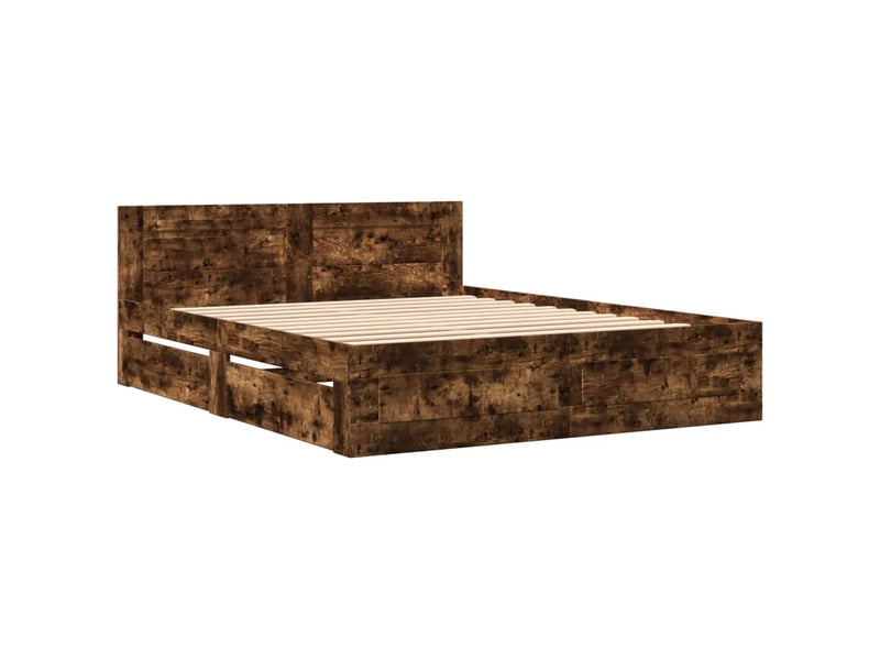  Lit double- lit adulte -  cadre de lit et tête de lit sans matelas chêne fumé 160x200 cm  - Conforama B