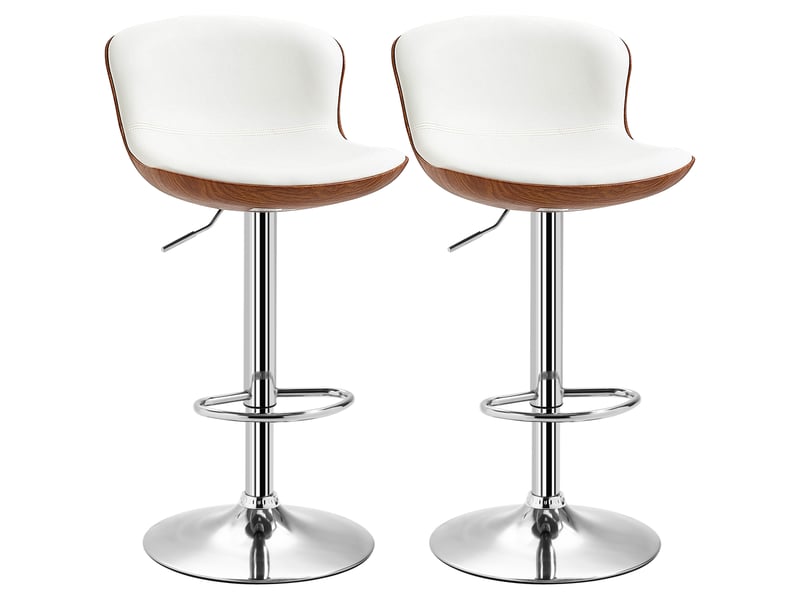  Ensemble de 2 tabourets de bar, réglables en hauteur, structure en métal, assise pivotante, blanc crème  - Conforama A
