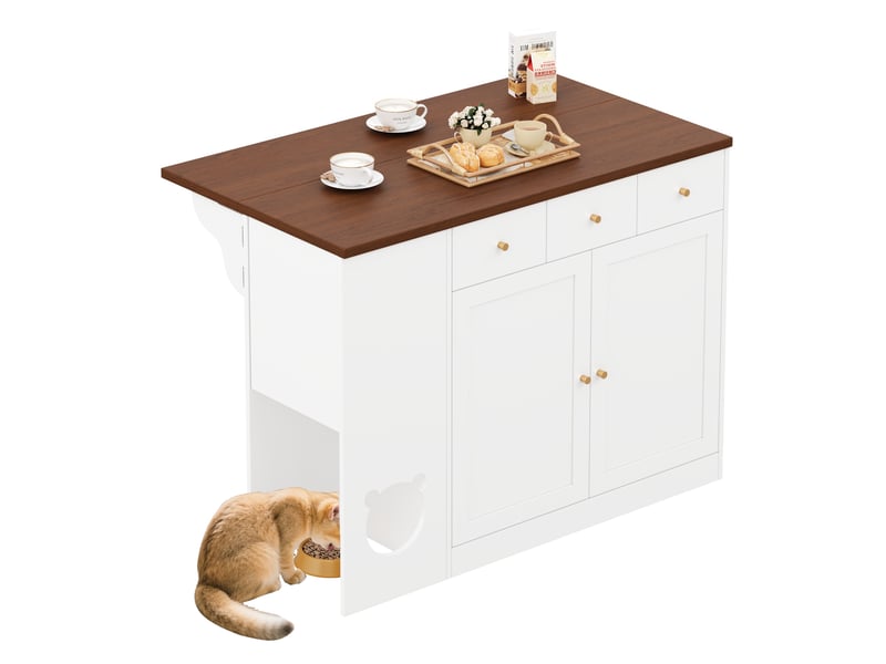  Buffet de cuisine 3 tiroirs, 2 portes et plateau extensible en mdf 120×40×90 cm blanc  - Conforama A