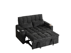 Canapé droit convertible EVRYAE 2 places Tissu noir avec coffre de rangement