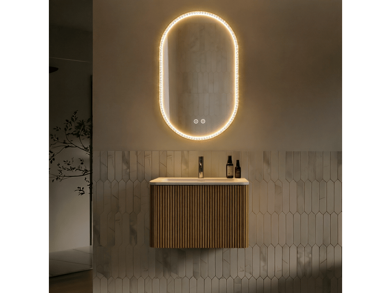  Ensemble meuble salle de bain avec miroir led - meuble vasque suspendu 60 cm antibuée  - Conforama D