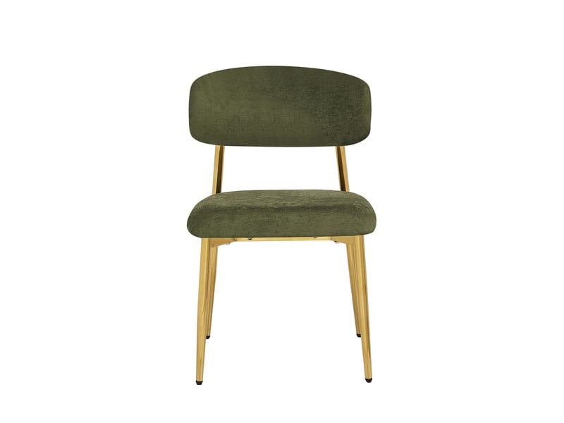  Lot de 4 chaises de salle à manger, dossier courbé, métal et bois, couleur vert et doré  - Conforama D