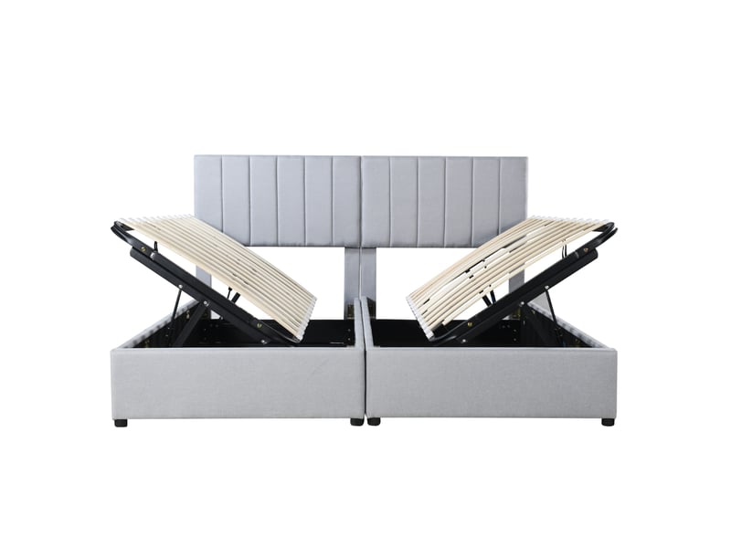  Lit rembourré tcqpz 180 x 200 cm avec rangement hydraulique en lin gris  - Conforama A