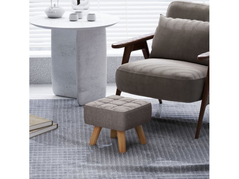  Pouf 27x27x26 cm aspect lin pieds en bois gris  - Conforama B