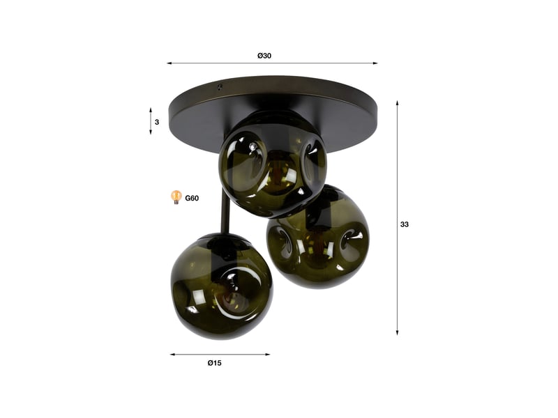  Plafonnier rond 3 lampes 30 cm en verre brun et bronze - tahoe  - Conforama D