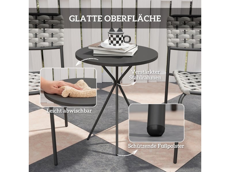  Salon de jardin 2 places en résine tressée gris avec fauteuils empilables et table basse  - Conforama E