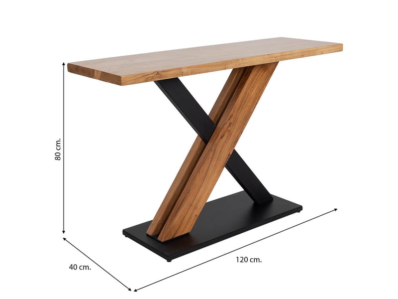  Console d'entrée en bois d'acacia marron avec pieds en fer 120x40x80h cm  - Conforama C