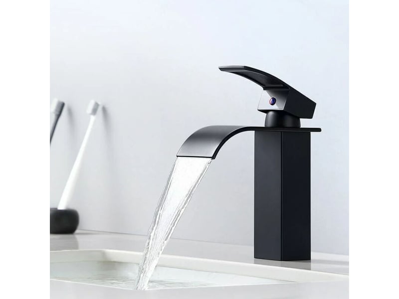  1 pc robinet mitigeur de lavabo cascade noir moderne - robinetterie de salle de bain - pour lavabos sous plan  - Conforama E