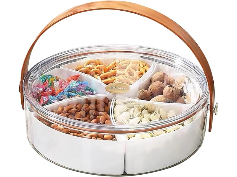  Boîte à goûter avec compartments, assiette à collation portable, ronde, diamètre 26 cm, avec couvercle hermétique et poignée, pour fruits, noix OGS005634LL - Conforama A