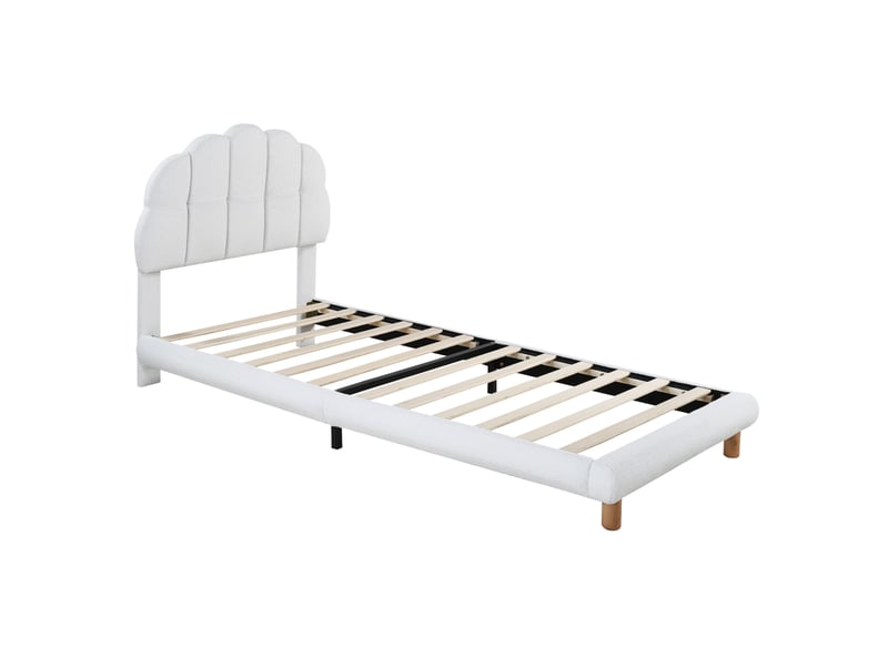  Lit une place 90x200 cm, lit pour enfant ou adolescent, lit rembourré, sommier à lattes, revêtement en polaire teddy, blanc (sans matelas)  - Conforama E