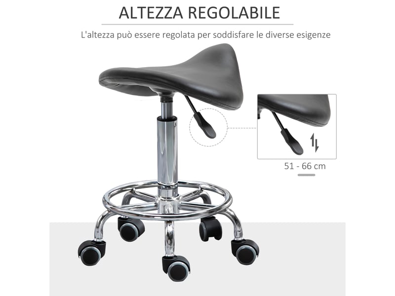 Tabouret réglable en hauteur avec 5 roulettes et assise ergonomique rembourrée en mousse de 36.2x37.5x51-66 cm en noir  - Conforama E