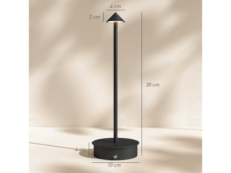  Lot de 2 lampes de table led rechargeables avec port usb, commande tactile et intensité lumineuse réglable, ø10 x 30 cm, noires  - Conforama C