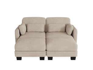 Canapé modulable 2 places 176x 143x 88 cm, design ergonomique, coussins déplaçables, avec 2 poufs, tissu en chenille, café clair